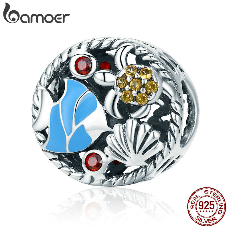 BAMOER Real 925 Sterling Silver The Undersea World Fish Tortoise Charm Beads fit Women Bracelets & Necklaces DIY Jewelry SCC683